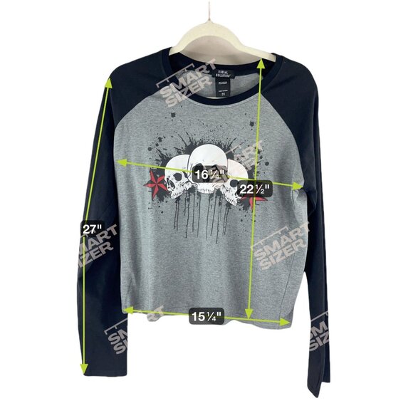 Social Collision Skull & Star Graphic Raglan Sleeve T Shirt 2X Black Gray Gothic - Picture 6 of 6